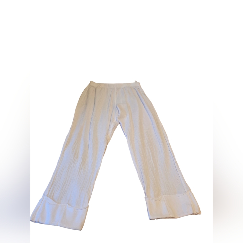 Gauzey White Cuffed Beachy Coastal Wide Leg Vacation Pants Size Small NWOT